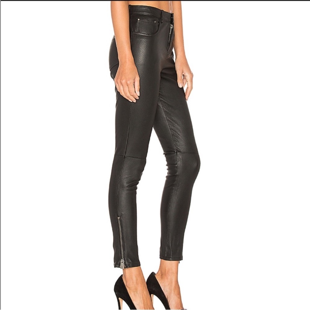 Anine Bing Classic Leather Pants Black Skinny Small Bikercore Grunge Zip Ankle